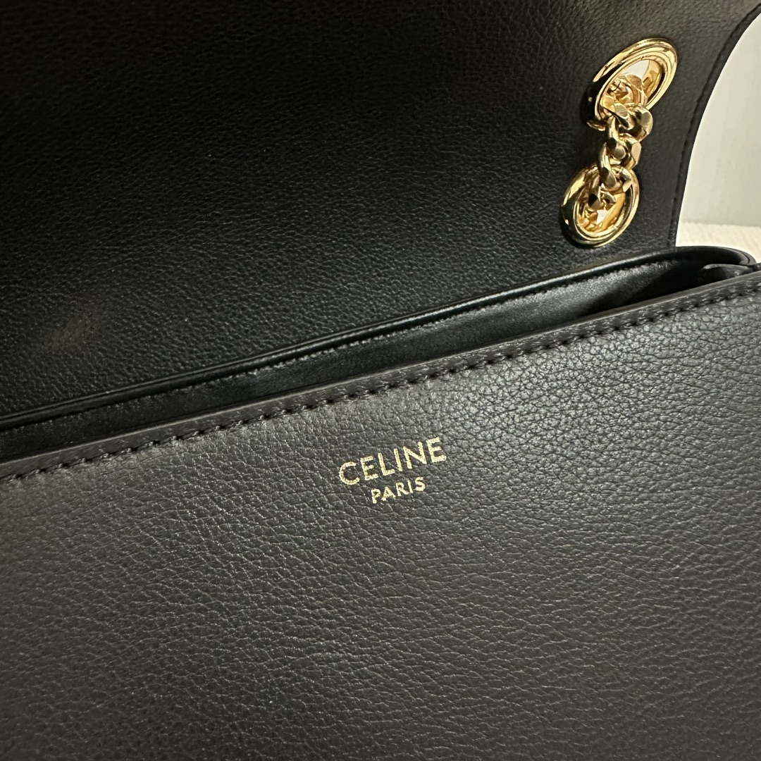 Celine 115853 Medium Celine Victoire Bag In Supple Calfskin Black Gold