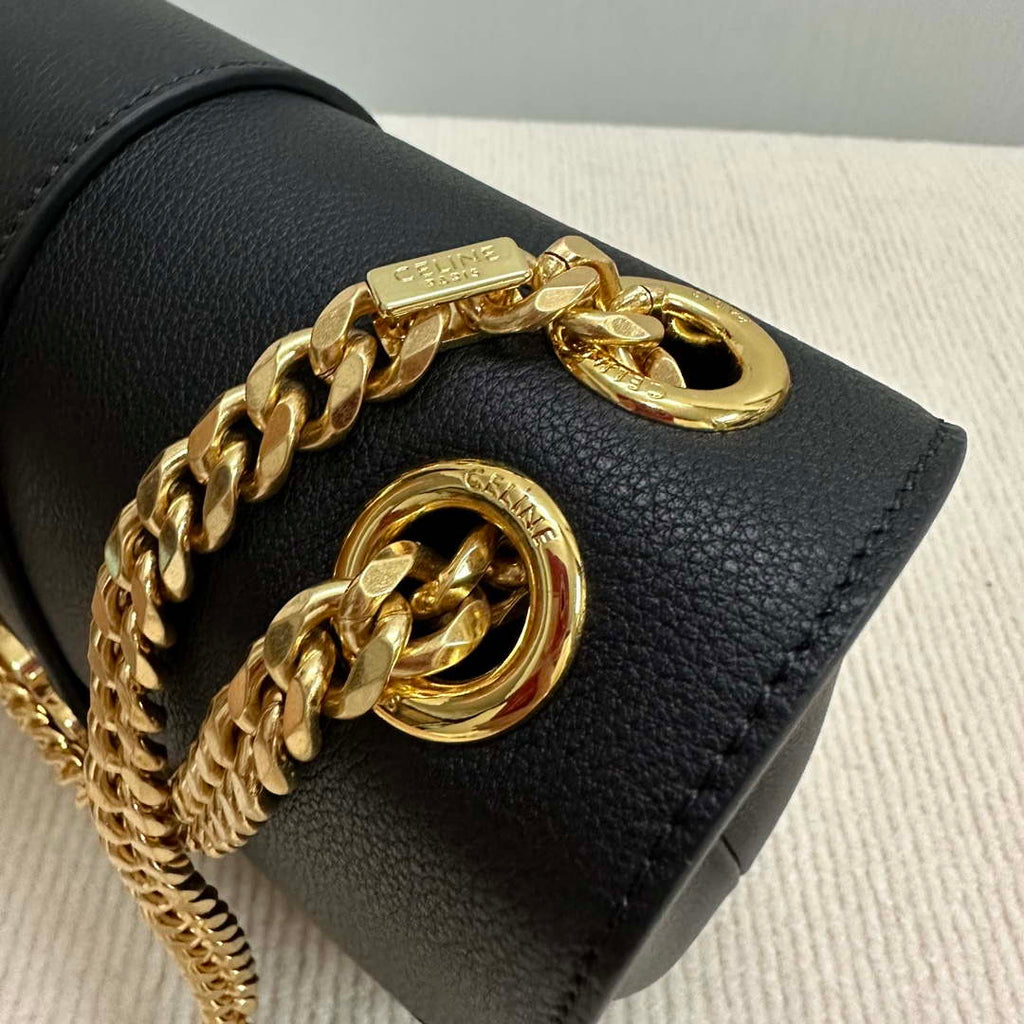 Celine 115853 Medium Celine Victoire Bag In Supple Calfskin Black Gold