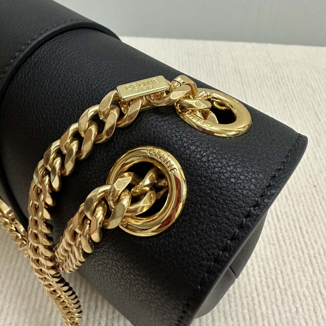 Celine 115853 Medium Celine Victoire Bag In Supple Calfskin Black Gold