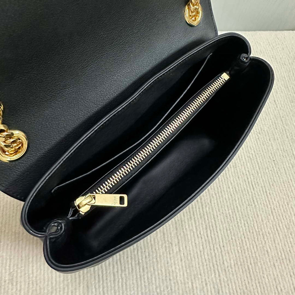 Celine 115853 Medium Celine Victoire Bag In Supple Calfskin Black Gold