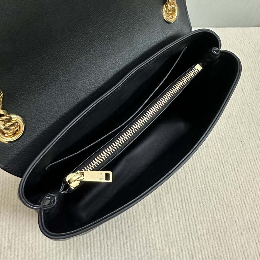 Celine 115853 Medium Celine Victoire Bag In Supple Calfskin Black Gold