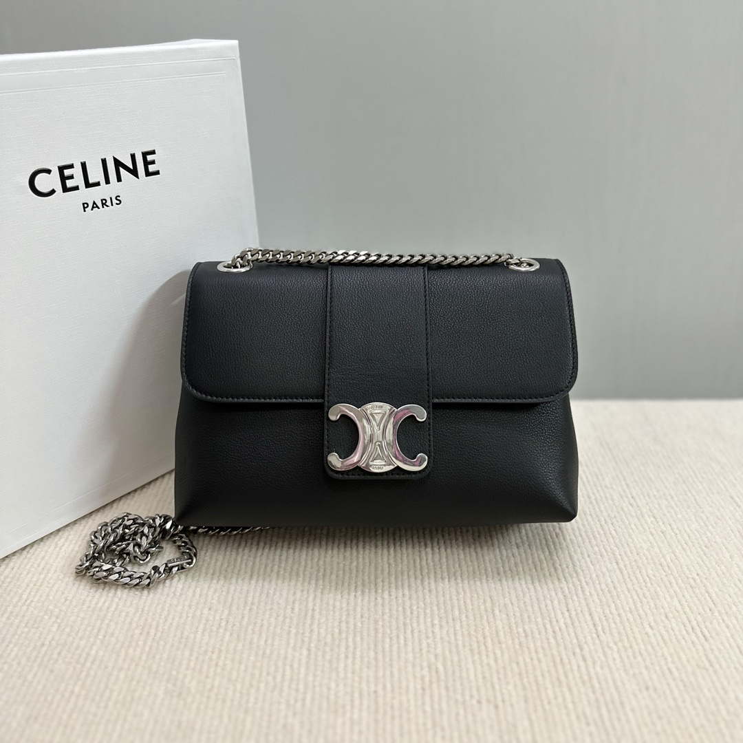 Celine 115853 Medium Celine Victoire Bag In Supple Calfskin Black Silver - Default Title - View 1