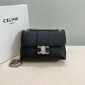 Celine 115853 Medium Celine Victoire Bag In Supple Calfskin Black Silver