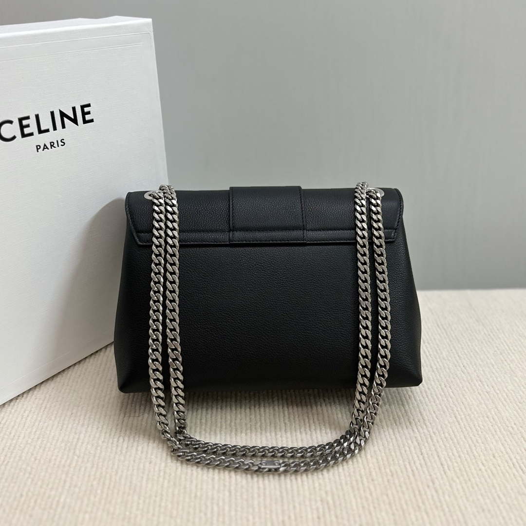 Celine 115853 Medium Celine Victoire Bag In Supple Calfskin Black Silver