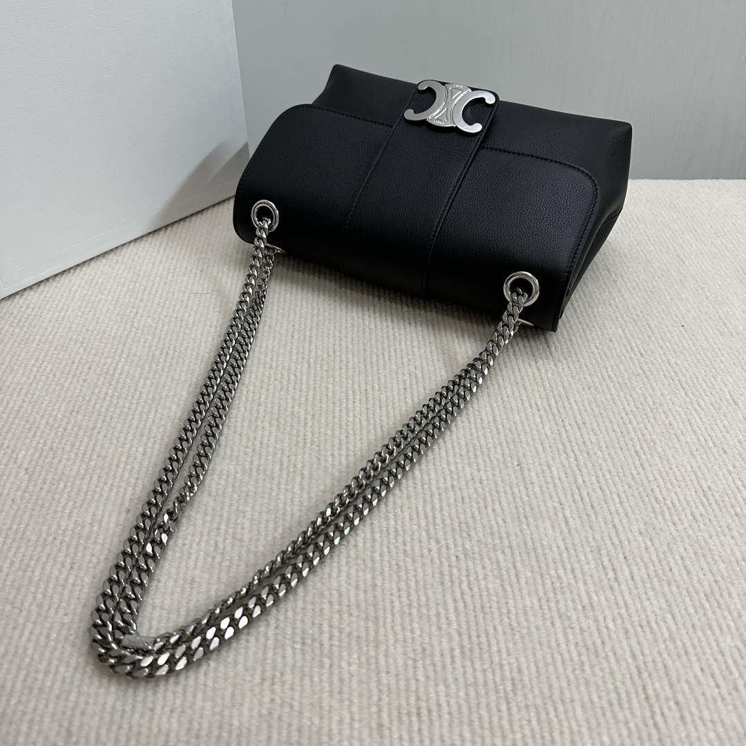 Celine 115853 Medium Celine Victoire Bag In Supple Calfskin Black Silver