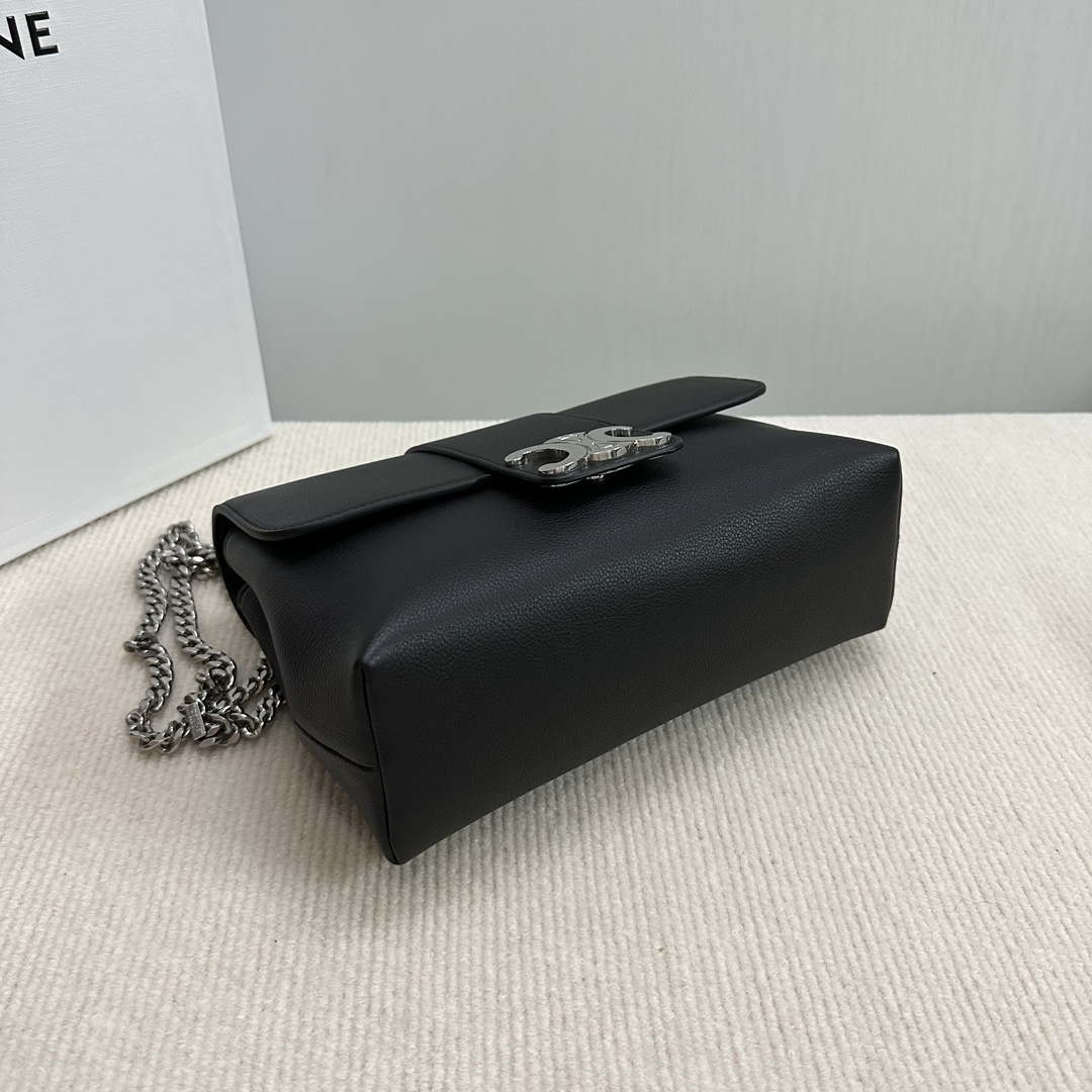 Celine 115853 Medium Celine Victoire Bag In Supple Calfskin Black Silver