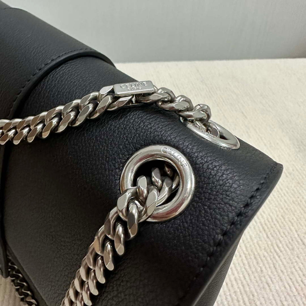 Celine 115853 Medium Celine Victoire Bag In Supple Calfskin Black Silver