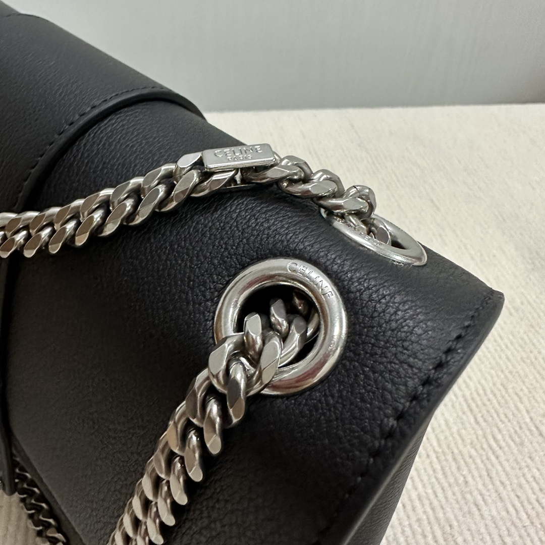 Celine 115853 Medium Celine Victoire Bag In Supple Calfskin Black Silver
