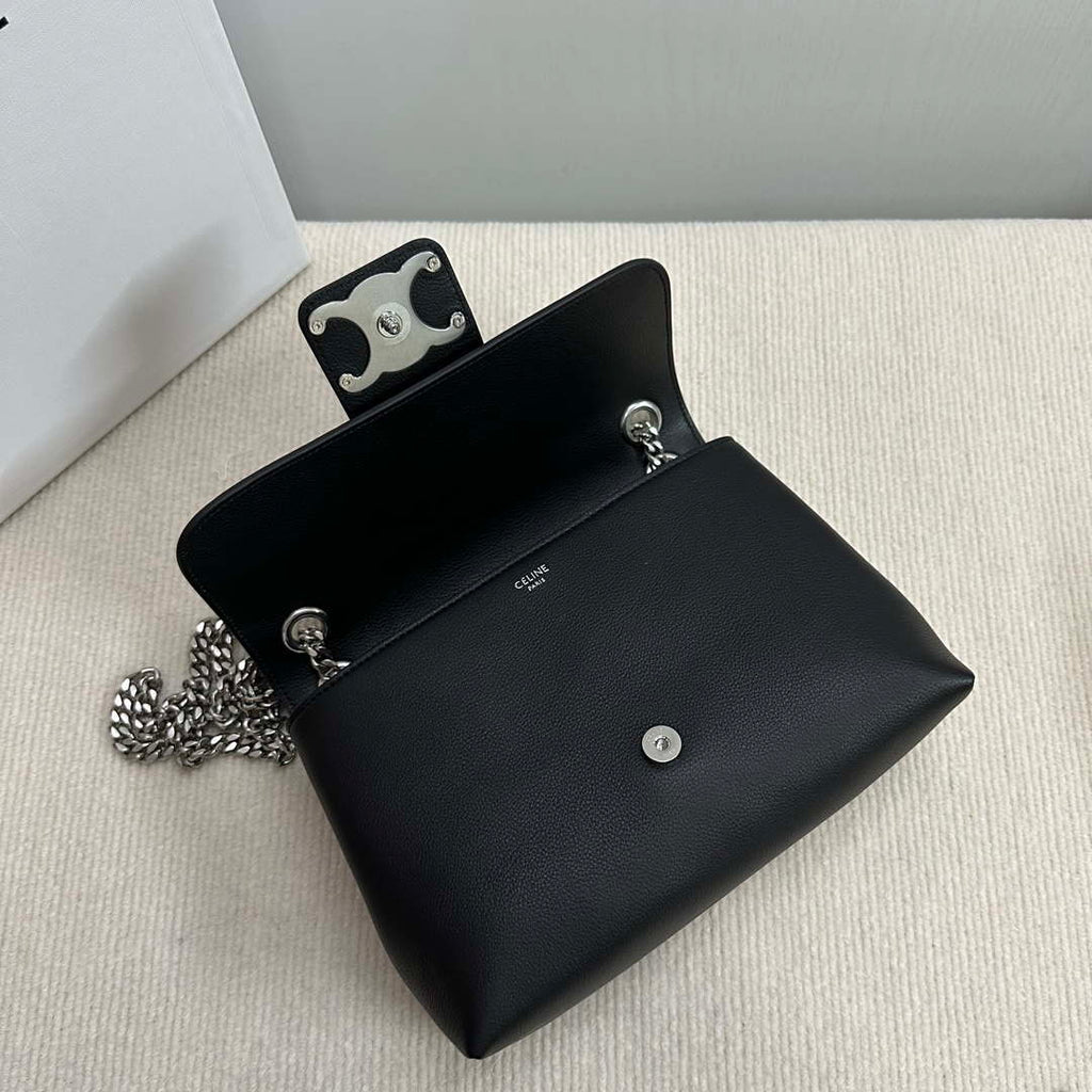 Celine 115853 Medium Celine Victoire Bag In Supple Calfskin Black Silver