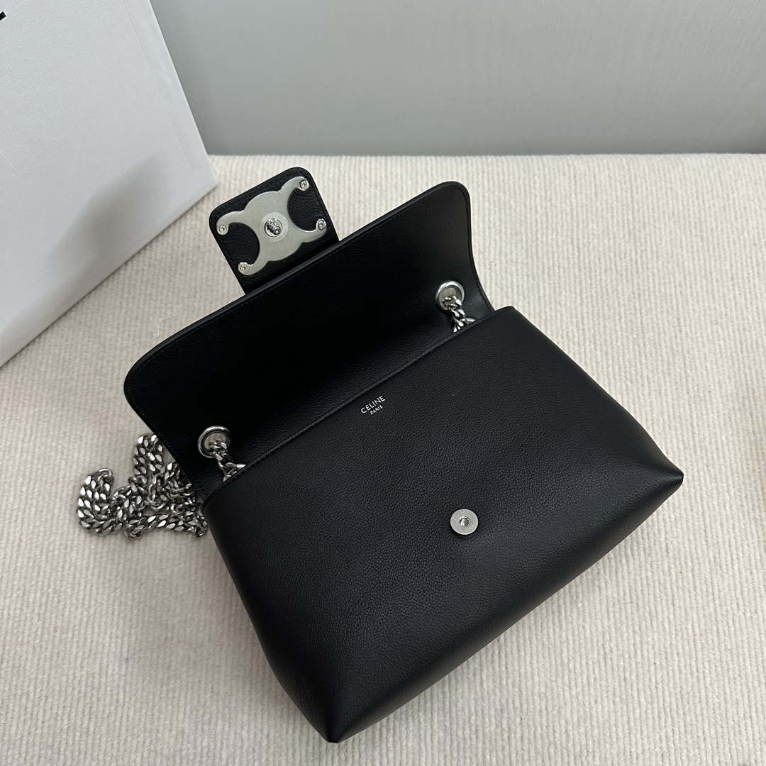 Celine 115853 Medium Celine Victoire Bag In Supple Calfskin Black Silver