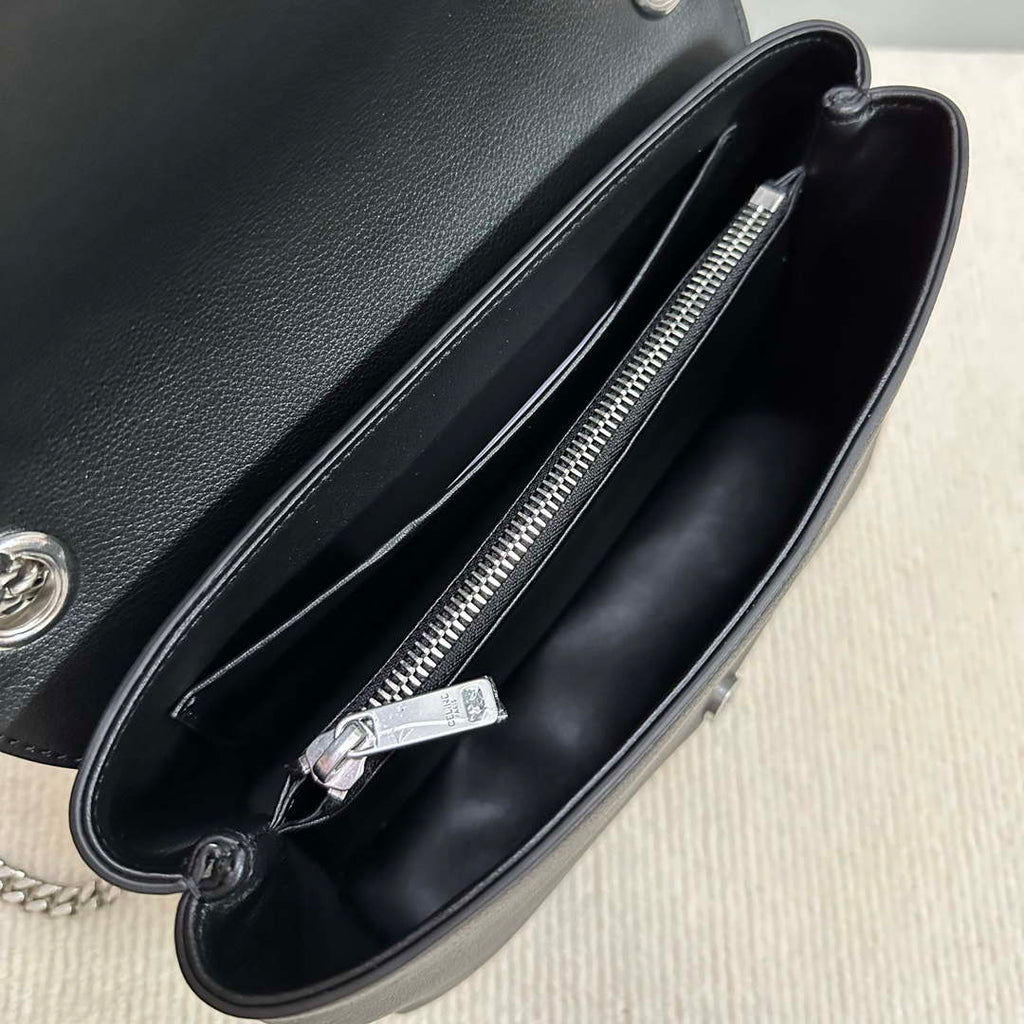 Celine 115853 Medium Celine Victoire Bag In Supple Calfskin Black Silver