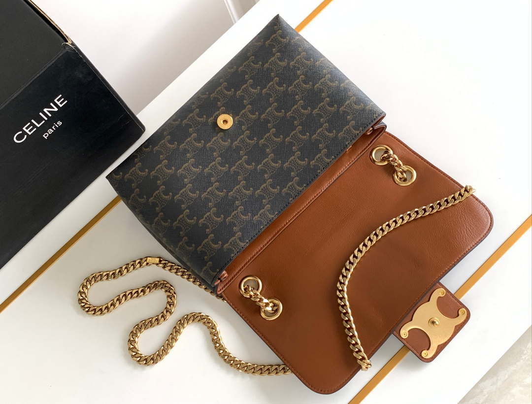 Celine 115853 Medium Celine Victoire Bag In Supple Calfskin Tan Gold