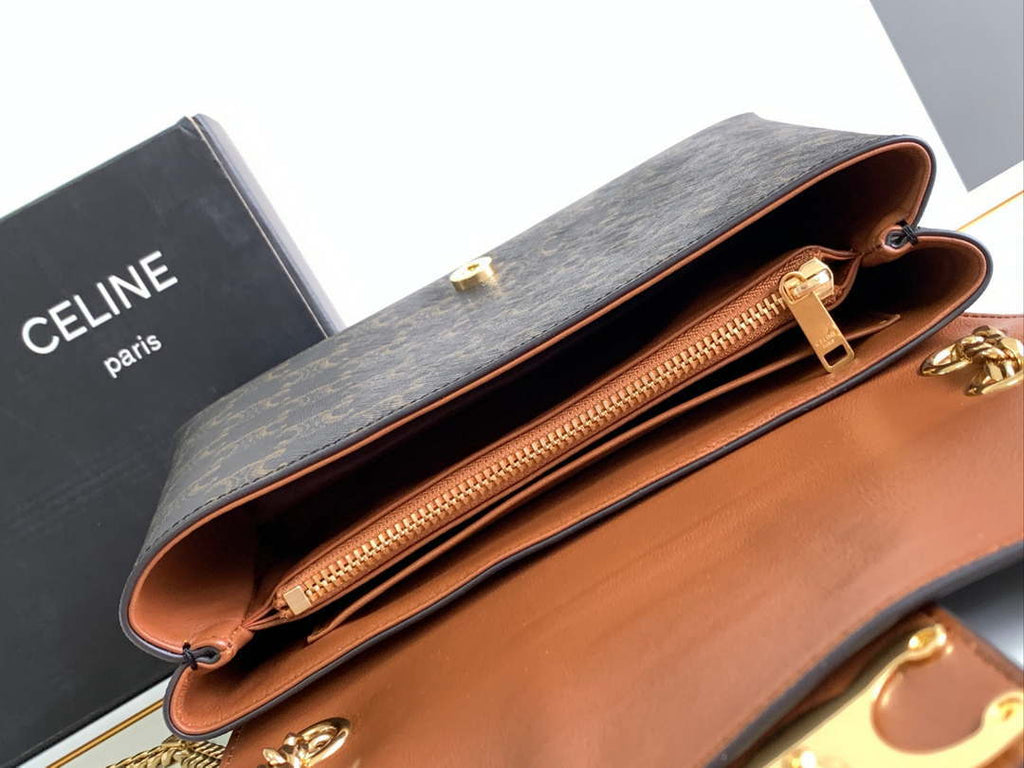 Celine 115853 Medium Celine Victoire Bag In Supple Calfskin Tan Gold