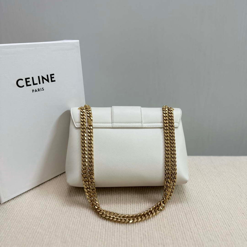 Celine 115853 Medium Celine Victoire Bag In Supple Calfskin White Gold