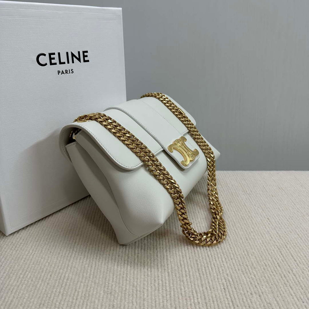 Celine 115853 Medium Celine Victoire Bag In Supple Calfskin White Gold