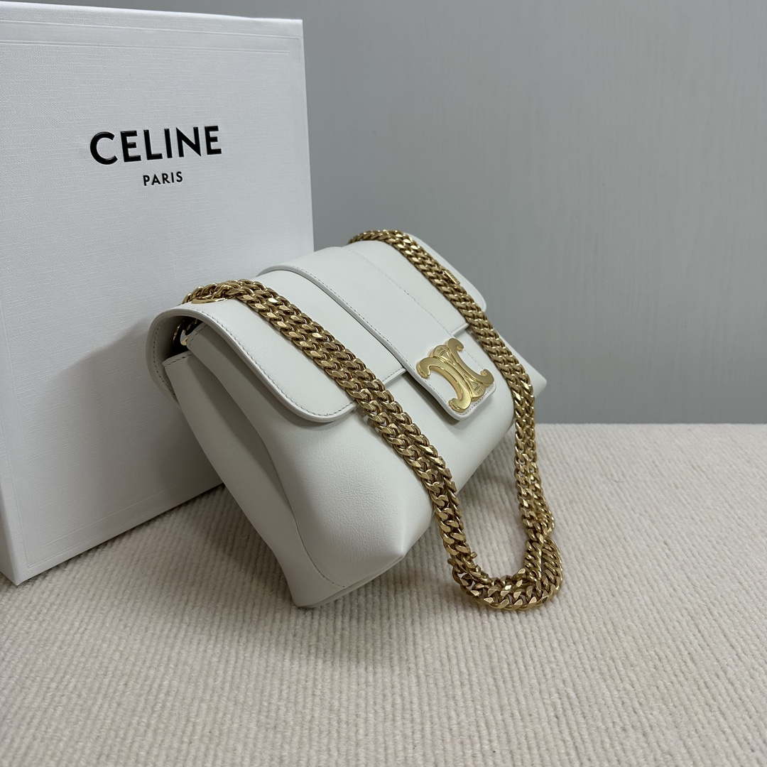 Celine 115853 Medium Celine Victoire Bag In Supple Calfskin White Gold