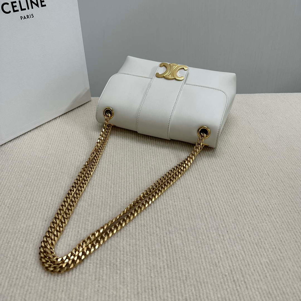 Celine 115853 Medium Celine Victoire Bag In Supple Calfskin White Gold