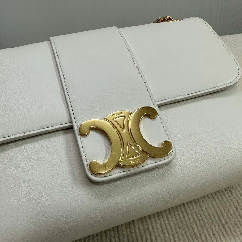 Celine 115853 Medium Celine Victoire Bag In Supple Calfskin White Gold