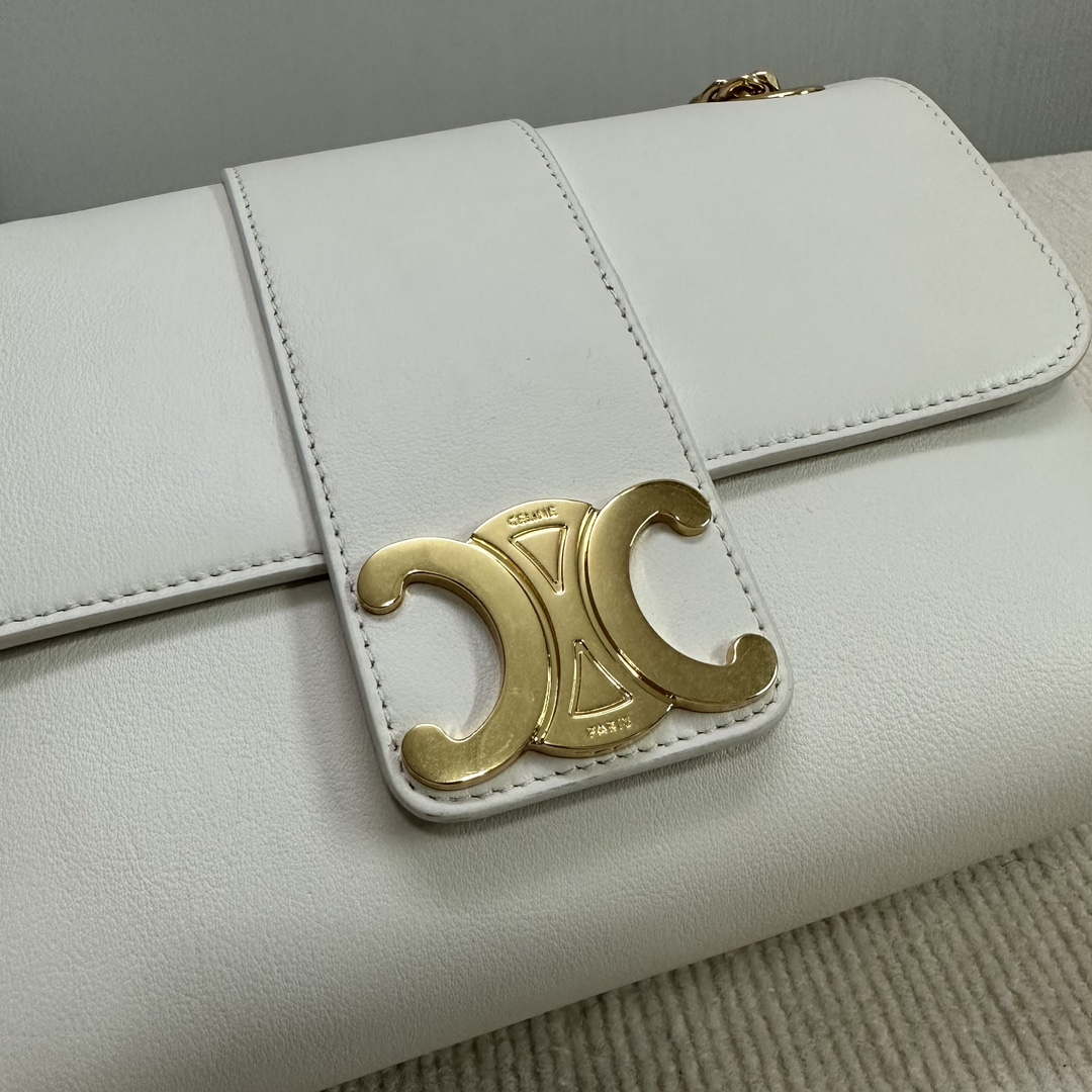 Celine 115853 Medium Celine Victoire Bag In Supple Calfskin White Gold