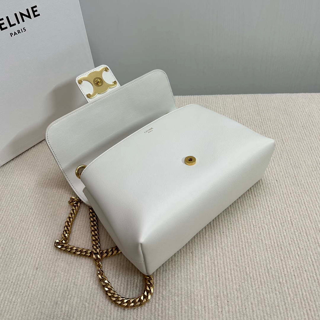 Celine 115853 Medium Celine Victoire Bag In Supple Calfskin White Gold