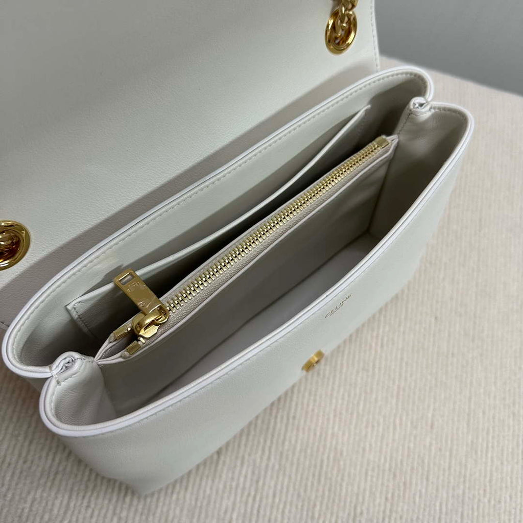 Celine 115853 Medium Celine Victoire Bag In Supple Calfskin White Gold