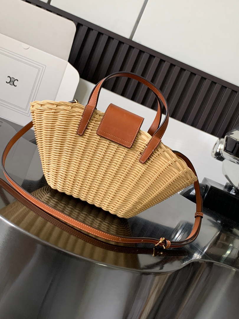 Celine 116572FWE.02NT Teen Couffin In Wicker And Natural Calfskin