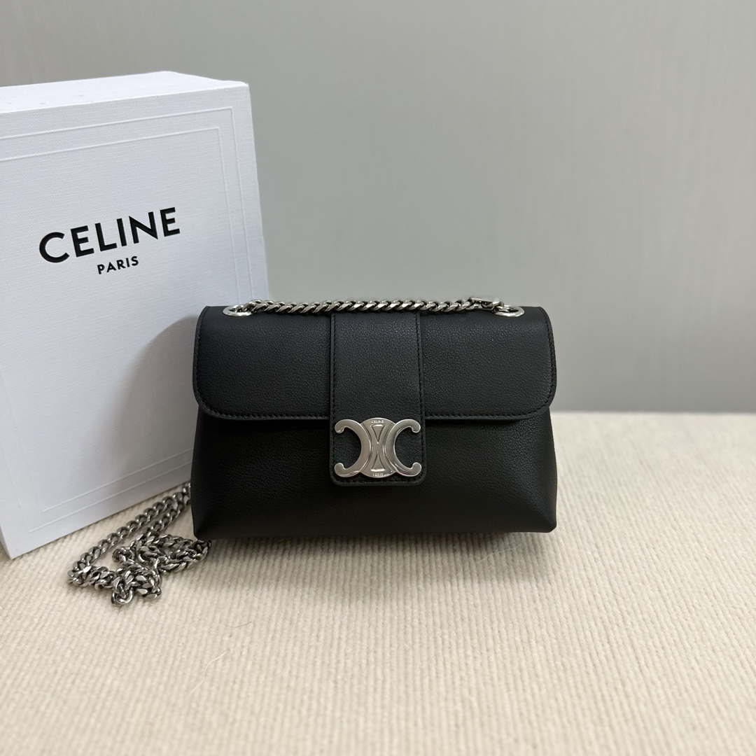Celine 116593 Teen Celine Victoire Bag In Supple Calfskin Find In Store Black Silver