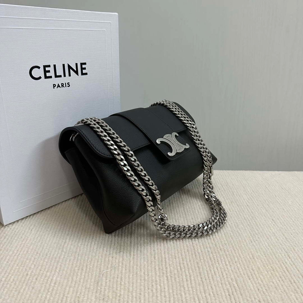 Celine 116593 Teen Celine Victoire Bag In Supple Calfskin Find In Store Black Silver