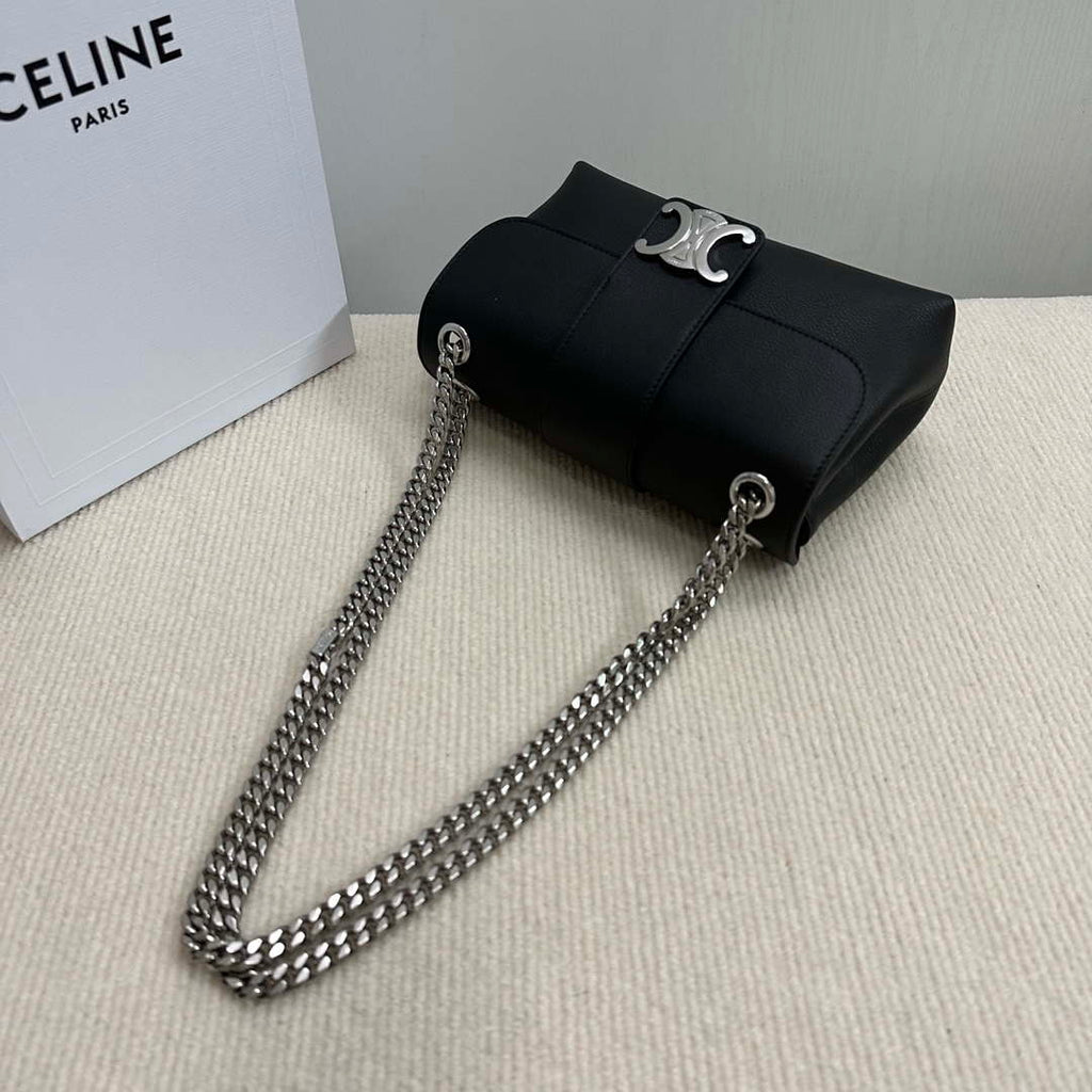 Celine 116593 Teen Celine Victoire Bag In Supple Calfskin Find In Store Black Silver