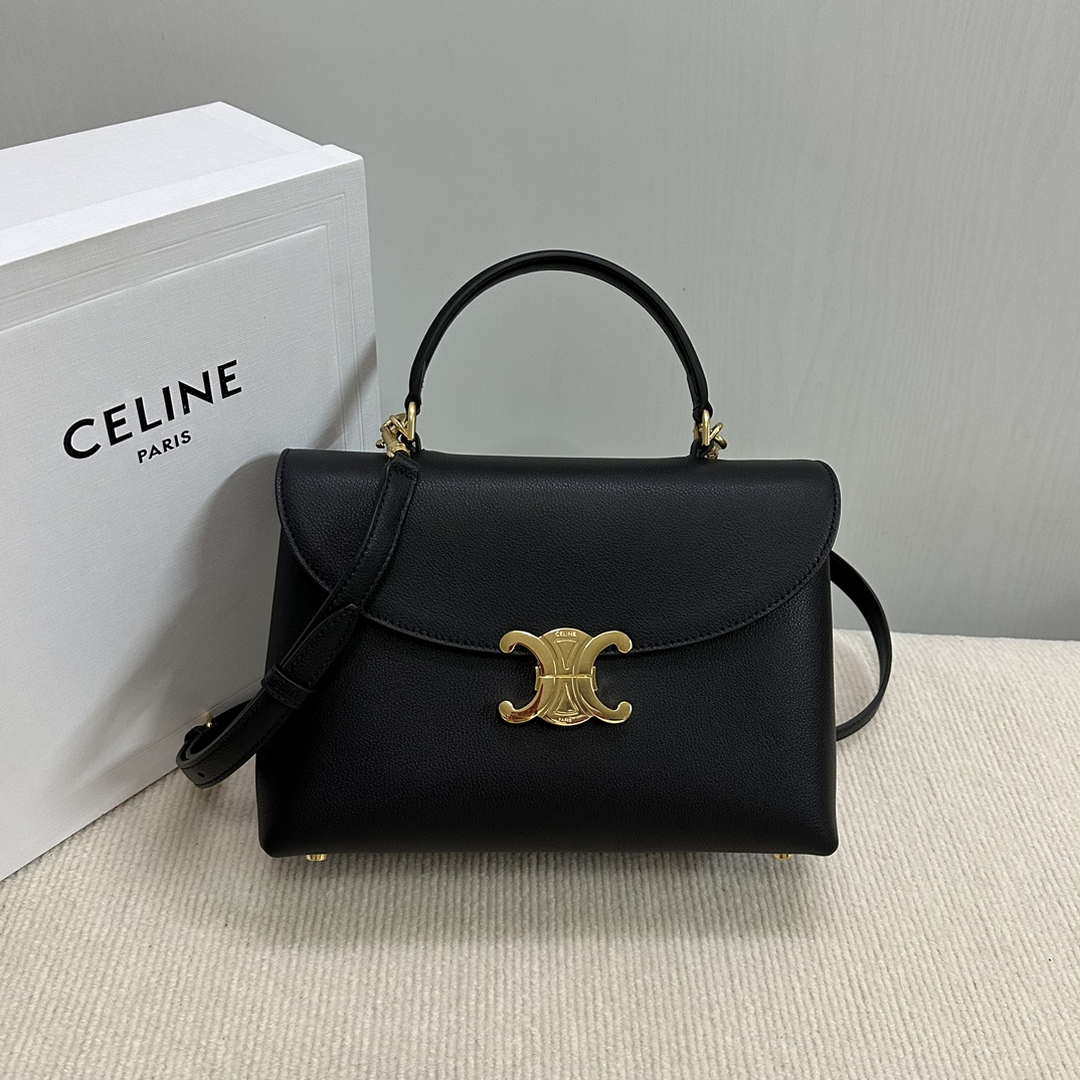 Celine 117523FXK MEDIUM NINO BAG IN SUPPLE GRAINED CALFSKIN Black