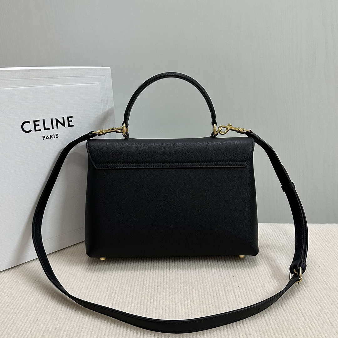 Celine 117523FXK MEDIUM NINO BAG IN SUPPLE GRAINED CALFSKIN Black