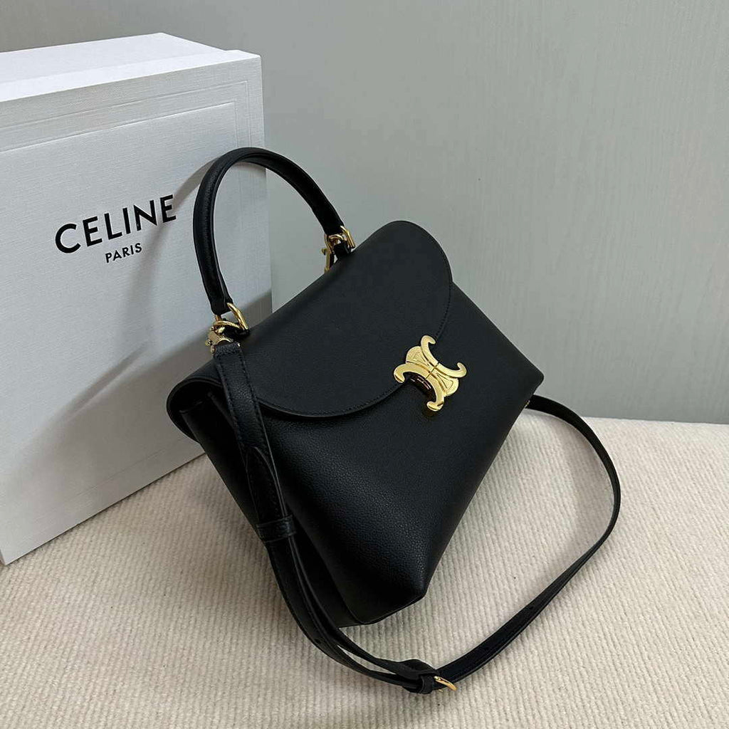 Celine 117523FXK MEDIUM NINO BAG IN SUPPLE GRAINED CALFSKIN Black