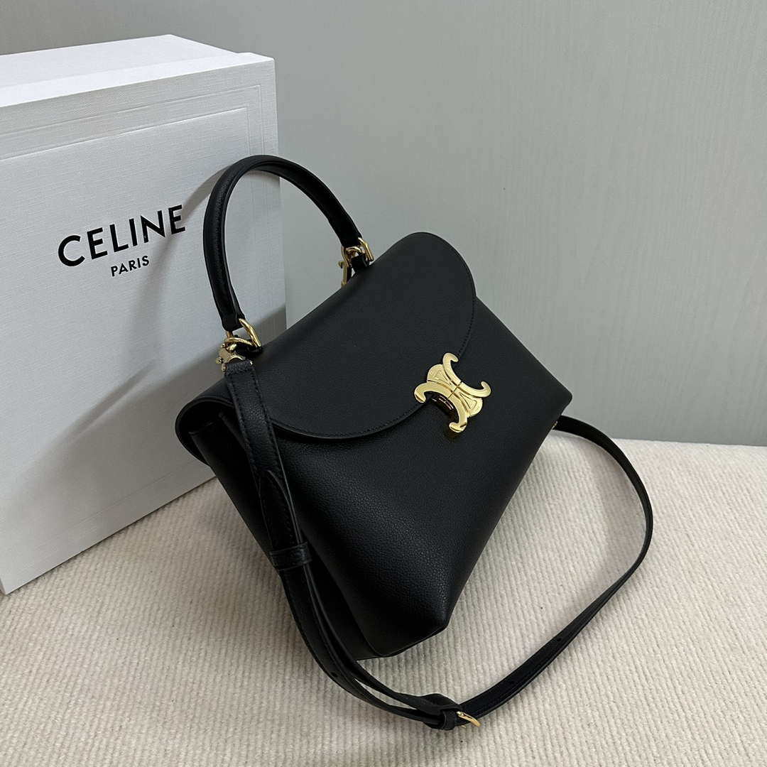 Celine 117523FXK MEDIUM NINO BAG IN SUPPLE GRAINED CALFSKIN Black