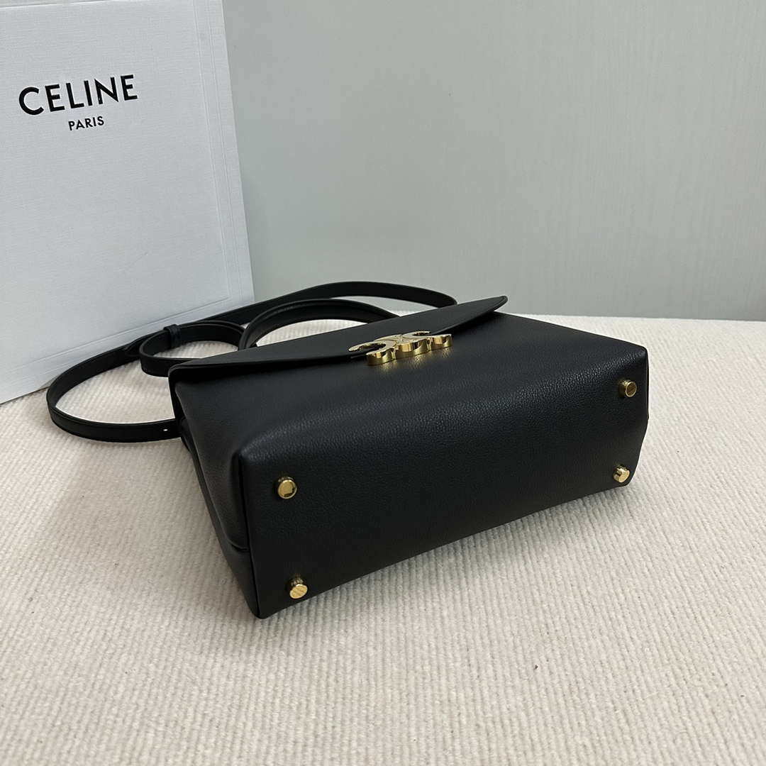 Celine 117523FXK MEDIUM NINO BAG IN SUPPLE GRAINED CALFSKIN Black