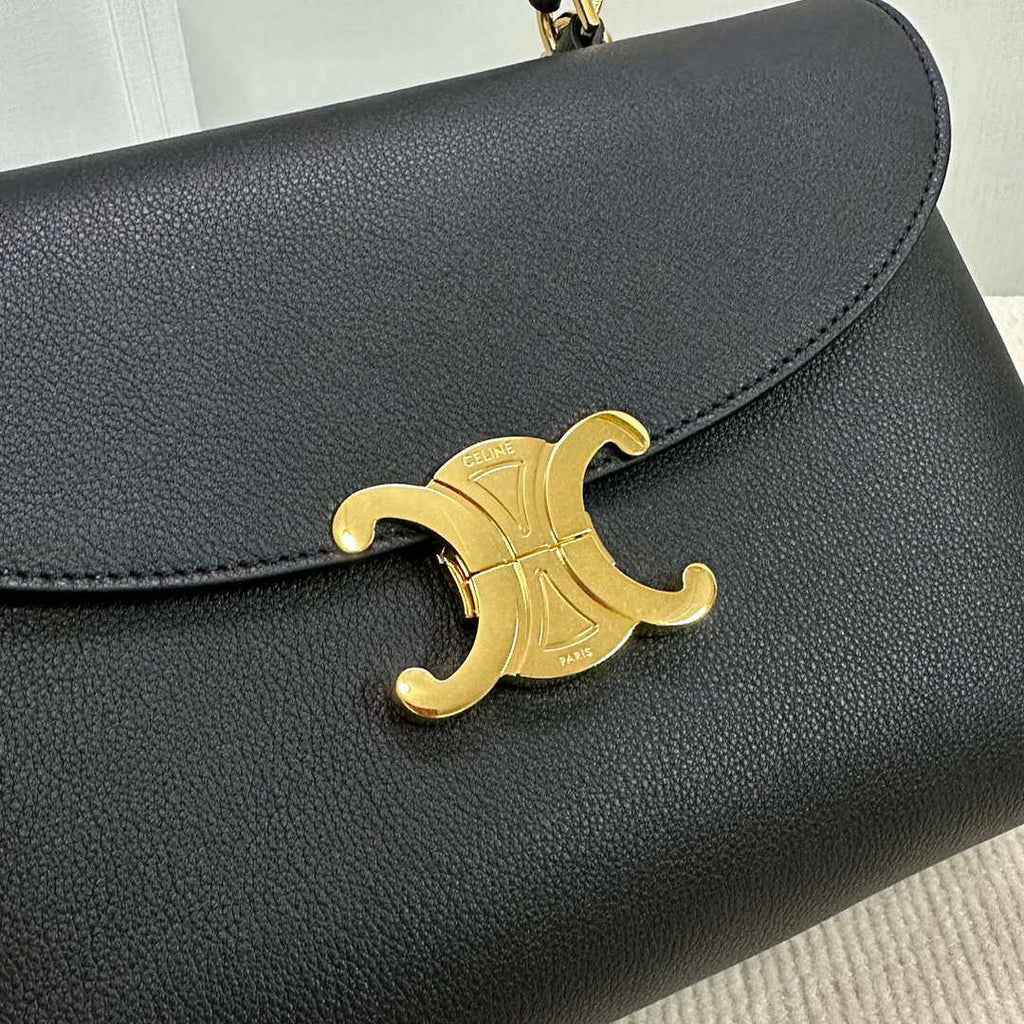 Celine 117523FXK MEDIUM NINO BAG IN SUPPLE GRAINED CALFSKIN Black