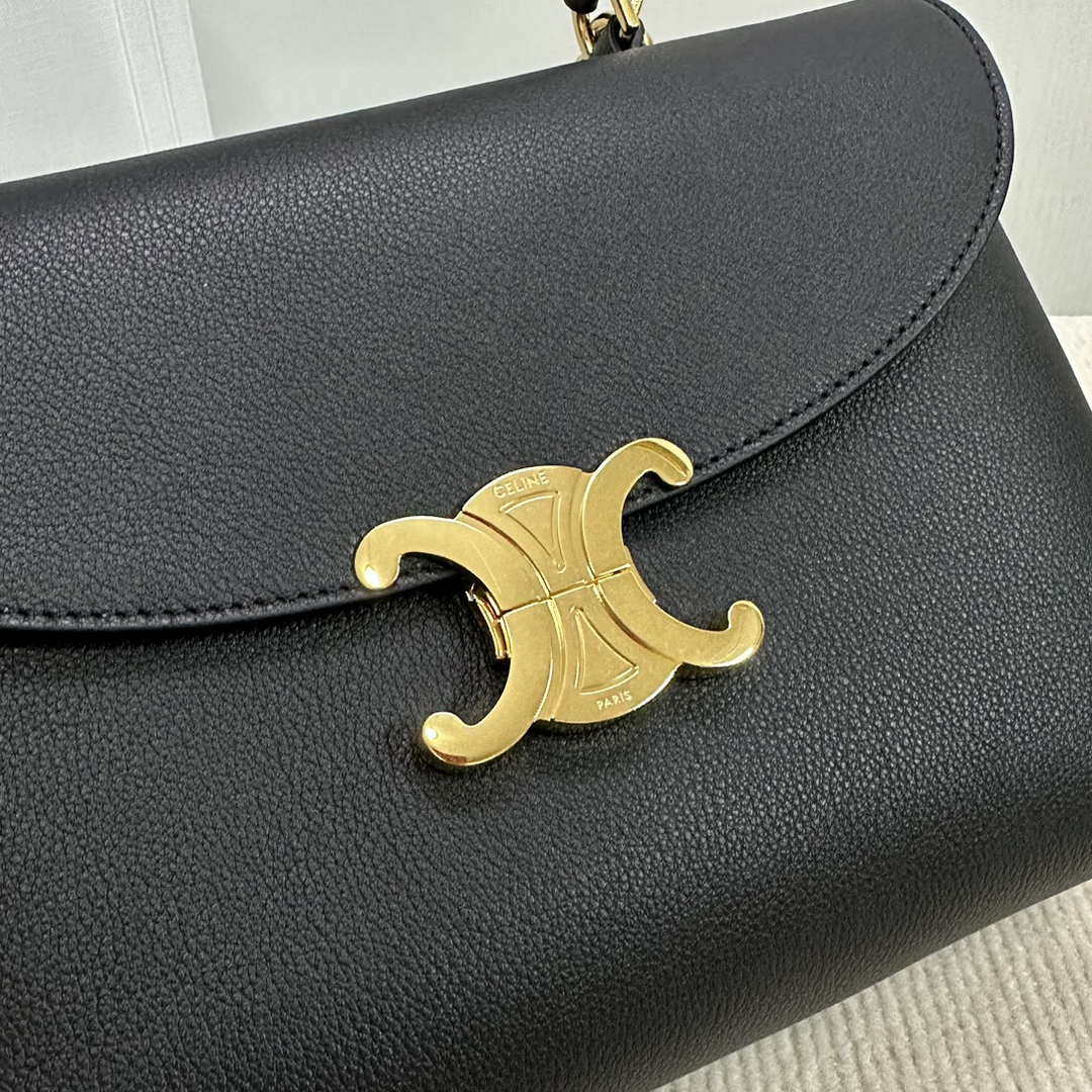 Celine 117523FXK MEDIUM NINO BAG IN SUPPLE GRAINED CALFSKIN Black