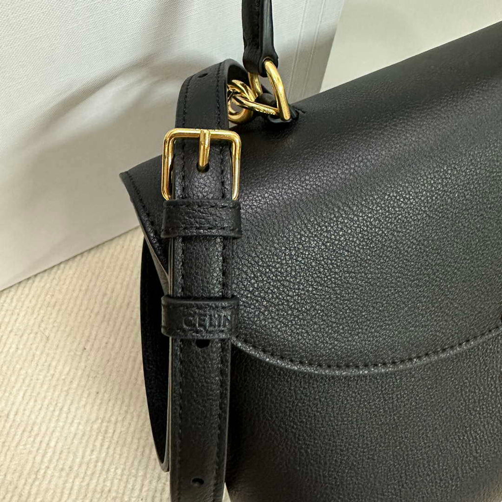 Celine 117523FXK MEDIUM NINO BAG IN SUPPLE GRAINED CALFSKIN Black