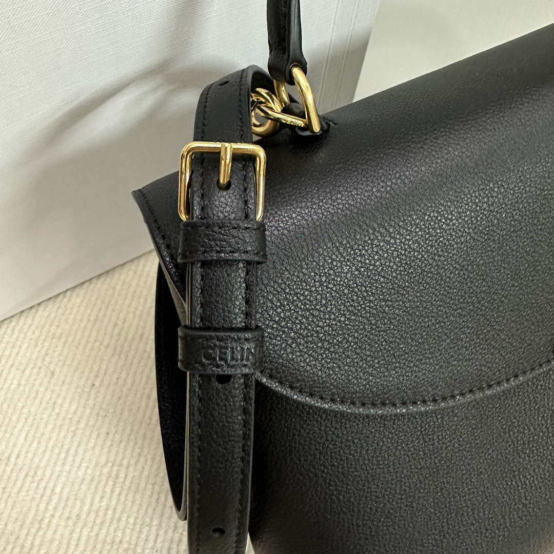 Celine 117523FXK MEDIUM NINO BAG IN SUPPLE GRAINED CALFSKIN Black
