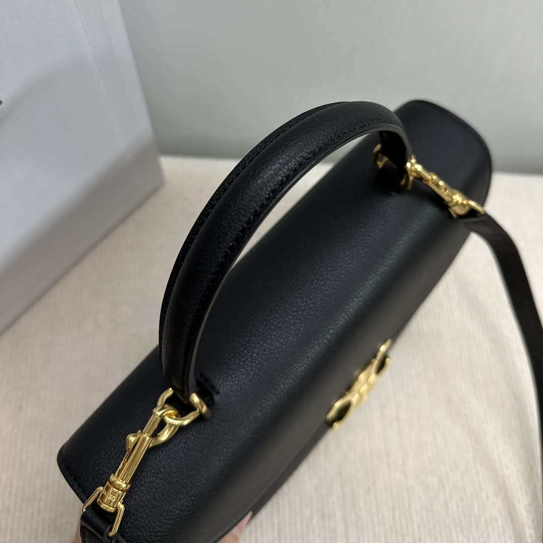 Celine 117523FXK MEDIUM NINO BAG IN SUPPLE GRAINED CALFSKIN Black