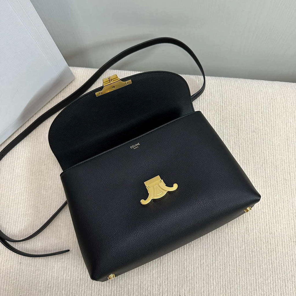 Celine 117523FXK MEDIUM NINO BAG IN SUPPLE GRAINED CALFSKIN Black