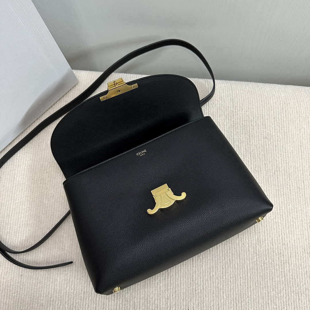 Celine 117523FXK MEDIUM NINO BAG IN SUPPLE GRAINED CALFSKIN Black