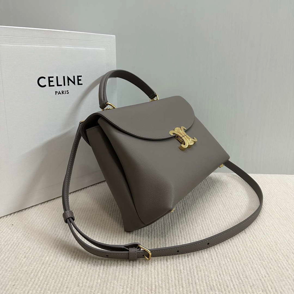 Celine 117523FXK MEDIUM NINO BAG IN SUPPLE GRAINED CALFSKIN Brown Gray