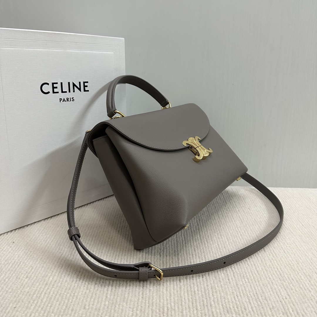 Celine 117523FXK MEDIUM NINO BAG IN SUPPLE GRAINED CALFSKIN Brown Gray