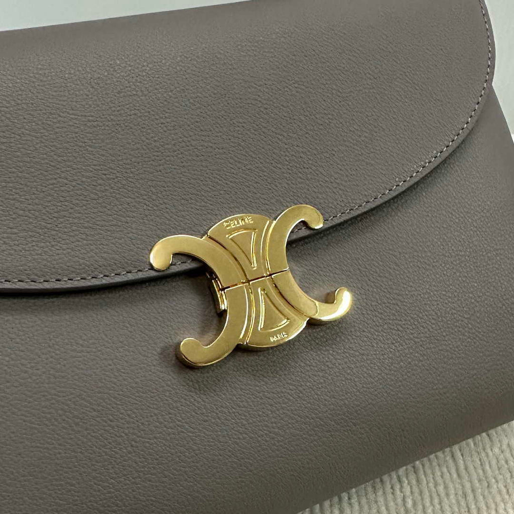 Celine 117523FXK MEDIUM NINO BAG IN SUPPLE GRAINED CALFSKIN Brown Gray