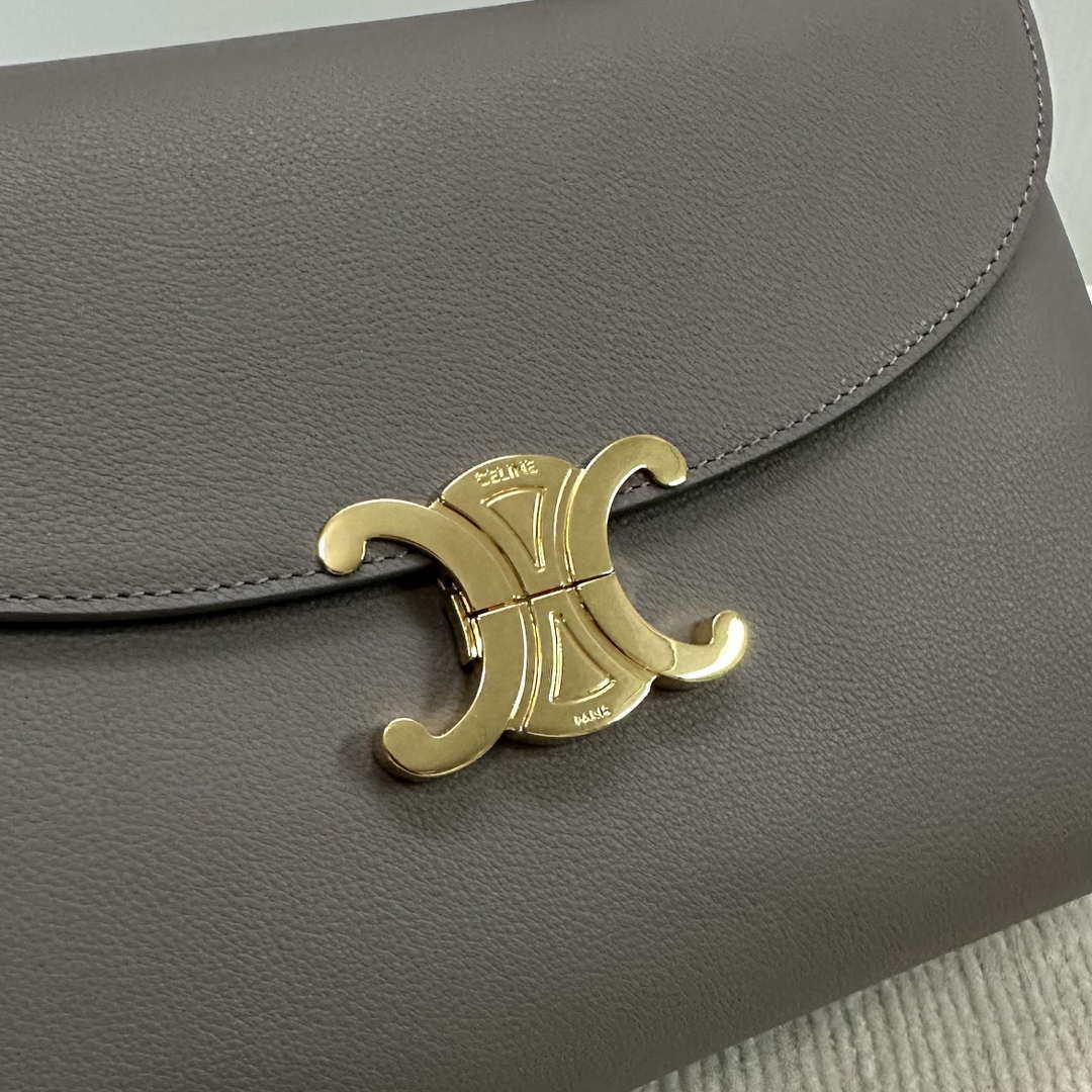 Celine 117523FXK MEDIUM NINO BAG IN SUPPLE GRAINED CALFSKIN Brown Gray