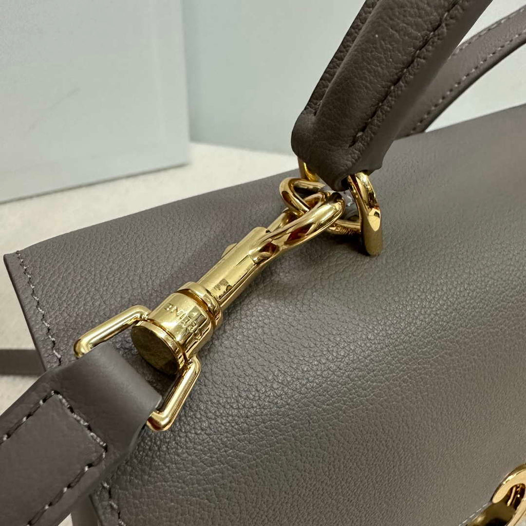 Celine 117523FXK MEDIUM NINO BAG IN SUPPLE GRAINED CALFSKIN Brown Gray