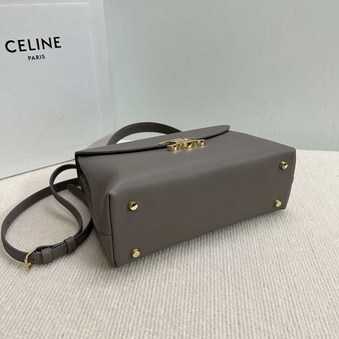 Celine 117523FXK MEDIUM NINO BAG IN SUPPLE GRAINED CALFSKIN Brown Gray