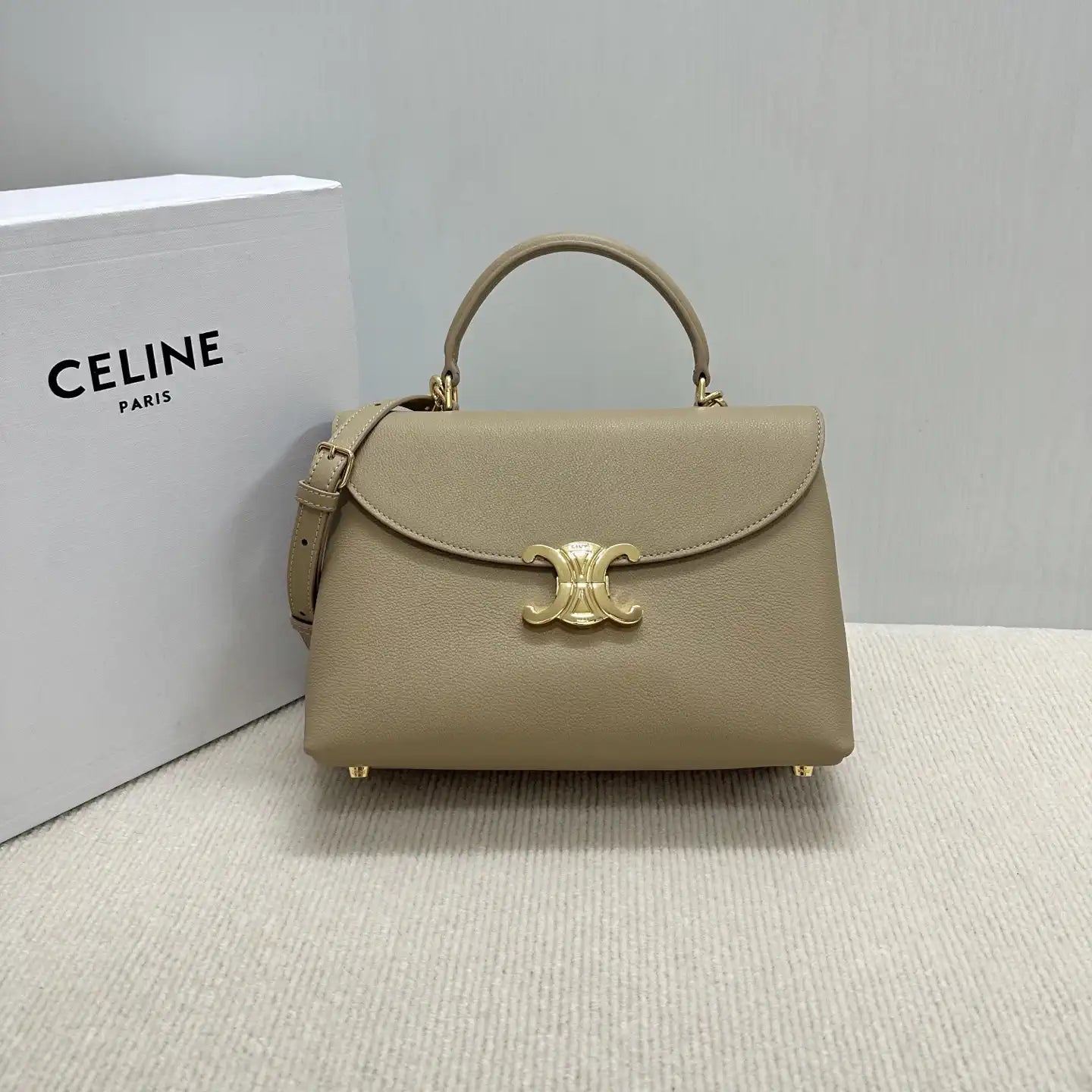 Celine 117523FXK MEDIUM NINO BAG IN SUPPLE GRAINED CALFSKIN Cappuccino