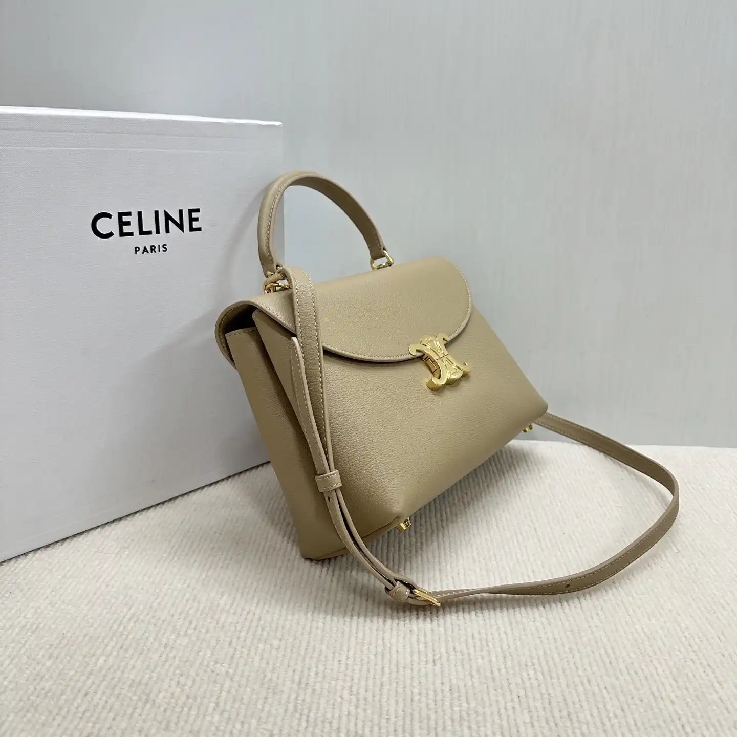 Celine 117523FXK MEDIUM NINO BAG IN SUPPLE GRAINED CALFSKIN Cappuccino