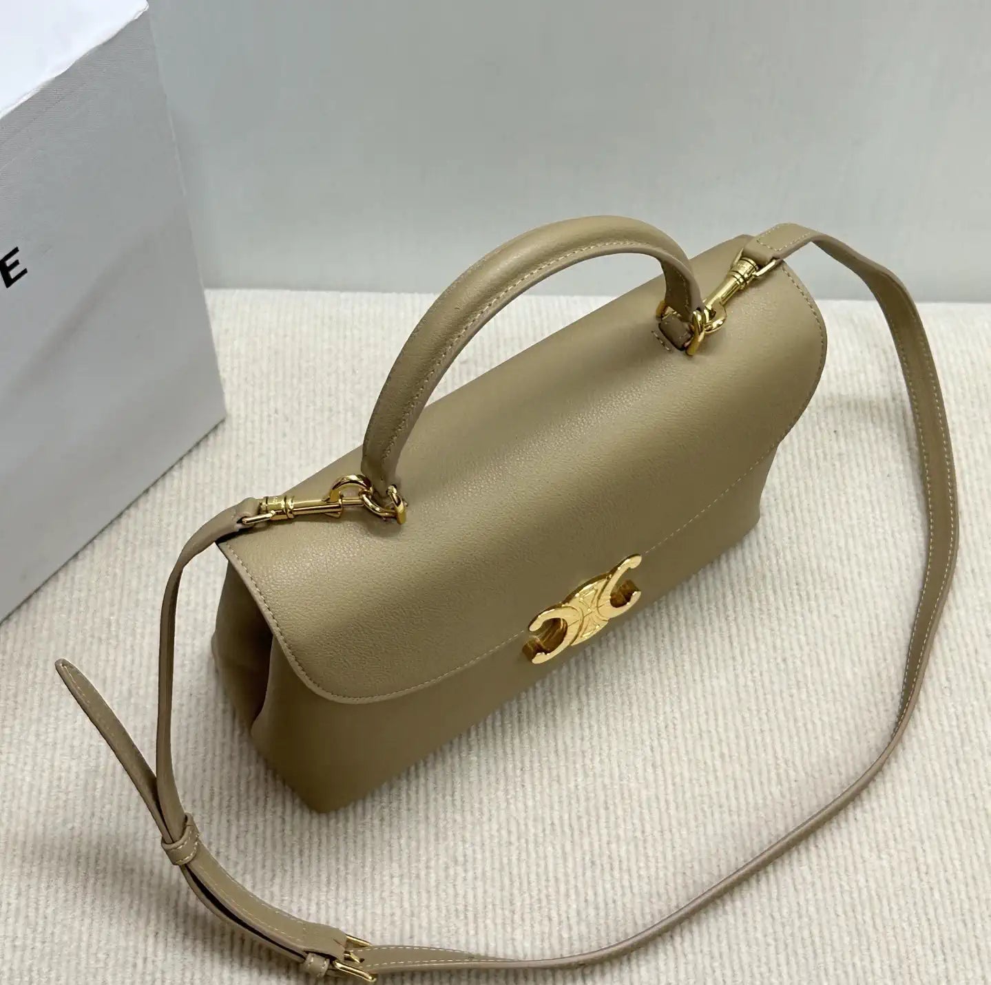 Celine 117523FXK MEDIUM NINO BAG IN SUPPLE GRAINED CALFSKIN Cappuccino